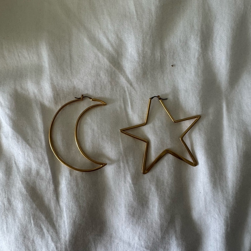 Tory Burch Gold Moon and Star Hoop Earrings